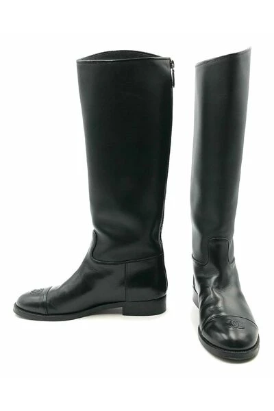 Chanel Vintage Vintage Schoenen Pre-owned Riding Boots In Leather Black 5 Chanel Vintage Vintage Schoenen Pre-owned Riding Boots In Leather Black - Afbeelding 5
