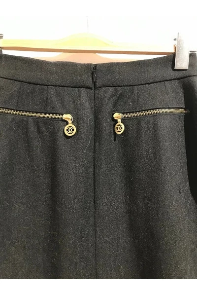 Chanel Vintage Vintage Rokken Pre-owned Wool Bottoms Black 3 Chanel Vintage Vintage Rokken Pre-owned Wool Bottoms Black - Afbeelding 3