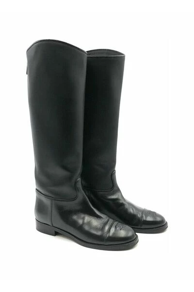 Chanel Vintage Vintage Schoenen Pre-owned Riding Boots In Leather Black 6 Chanel Vintage Vintage Schoenen Pre-owned Riding Boots In Leather Black - Afbeelding 6