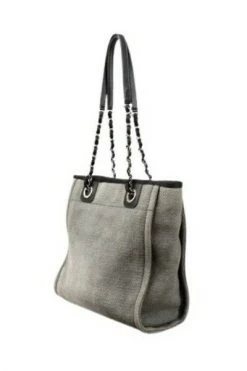 Chanel Vintage Vintage Tassen Grey Canvas Chanel Deauville Gray -Goedkope Chanel Vintage winkel 0f52a140ca1330a8687c5ca1e2020e1d