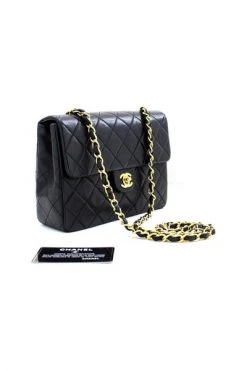 Chanel Vintage Vintage Tassen Pre-owned Mini Square Small Chain Shoulder Bag Crossbody Quilt Black