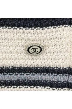 Chanel Vintage Vintage Tops PRE-OWNED Knitted Tank Top In Cotton Silk With Stripes Beige