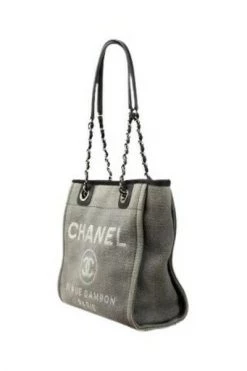 Chanel Vintage Vintage Tassen Grey Canvas Chanel Deauville Gray