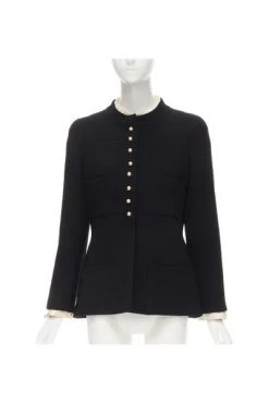 Chanel Vintage Vintage Jassen Pre-owned Wool Outerwear Black