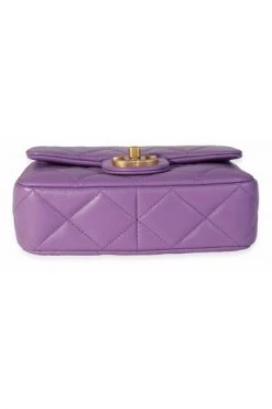Chanel Vintage Vintage Tassen Chanel Purple Quilted Lambskin Mini Square Chain Flap Bag Purple
