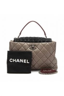 Chanel Vintage Vintage Tassen Pre-owned Quilted Portobello Tweed Frame Top Handle Bag Brown -Goedkope Chanel Vintage winkel 684400355b63fc134a27feb1d574936f