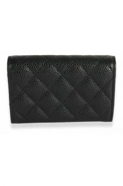 Chanel Vintage Vintage Accessoires Quilted Caviar Flap Card Holder Wallet Black