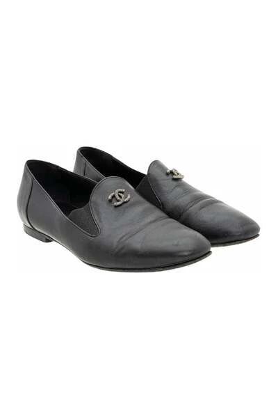 Chanel Vintage Vintage Schoenen Pre-owned Interlocking Cc Logo Loafers Black 1 Chanel Vintage Vintage Schoenen Pre-owned Interlocking Cc Logo Loafers Black