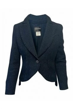 Chanel Vintage Vintage Jassen Pre-owned Single Breasted Jacket In Tweed Blue -Goedkope Chanel Vintage winkel 7a8dfbd39bae0229a6fef244c32b1591
