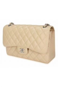 Chanel Vintage Vintage Tassen Chanel Beige Quilted Caviar Jumbo Classic Double Flap Bag 79973 Beige