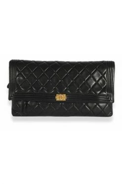 Chanel Vintage Vintage Tassen Chanel Black Quilted Lambskin Boy Fold-over Clutch Bag Black -Goedkope Chanel Vintage winkel 7f7535a13615c1e2d910a64e38ee1fa4