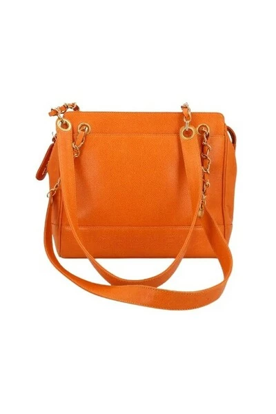 Chanel Vintage Vintage Tassen Pre-owned Leather Chanel-bags Orange 2 Chanel Vintage Vintage Tassen Pre-owned Leather Chanel-bags Orange - Afbeelding 2