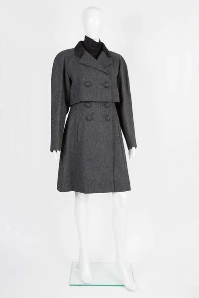 Chanel Vintage Vintage Jassen Pre-Owned Wool Coat Gray 2 Chanel Vintage Vintage Jassen Pre-Owned Wool Coat Gray - Afbeelding 2