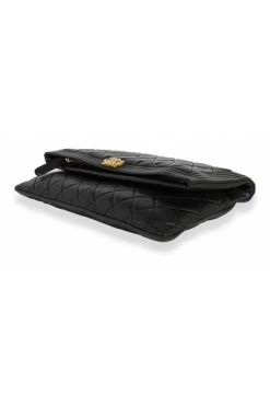 Chanel Vintage Vintage Tassen Chanel Black Quilted Lambskin Boy Fold-over Clutch Bag Black