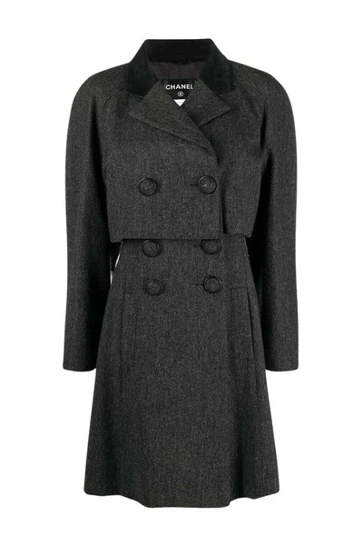 Chanel Vintage Vintage Jassen Pre-Owned Wool Coat Gray 1 Chanel Vintage Vintage Jassen Pre-Owned Wool Coat Gray