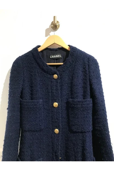 Chanel Vintage Vintage Tops Pre-owned Wool Outerwear Blue 4 Chanel Vintage Vintage Tops Pre-owned Wool Outerwear Blue - Afbeelding 4