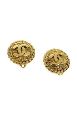 Chanel Vintage Vintage Sieraden Gold Metal Chanel Earrings Yellow