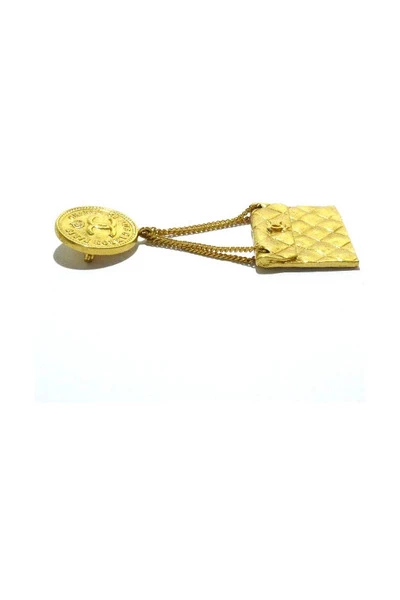 Chanel Vintage Vintage Sieraden Pre-owned Metal Brooches Yellow 3 Chanel Vintage Vintage Sieraden Pre-owned Metal Brooches Yellow - Afbeelding 3